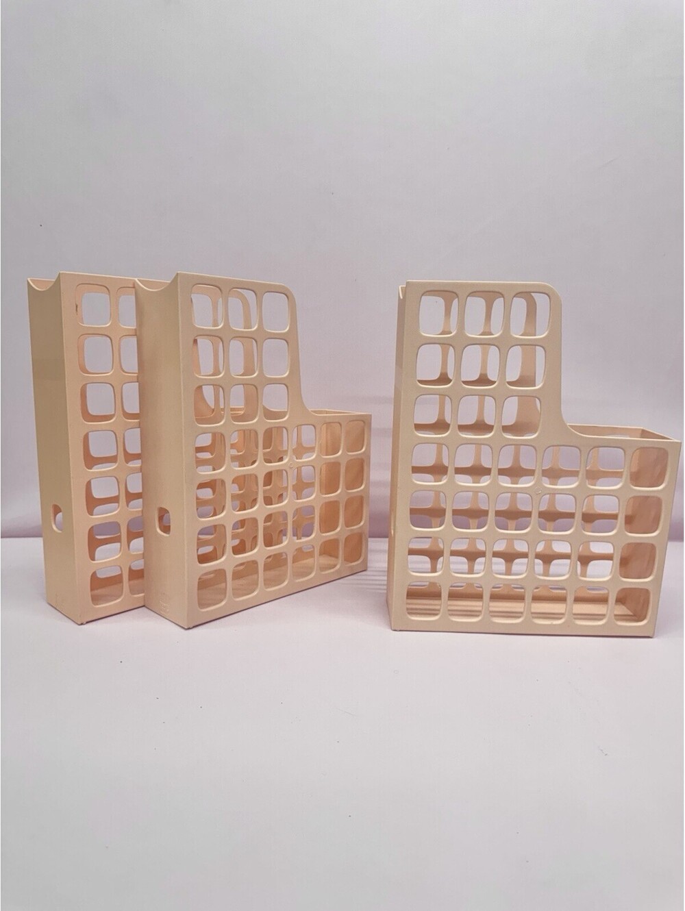(P) Rare Set of 3 Vintage 1980s Peach Oxford DecoFile Magazine Holder Esselte